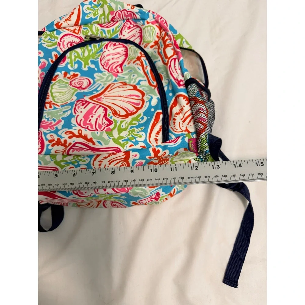 N.Gil Coastal Seashell Coral Print Backpack Blue Pink Green Travel School Bag